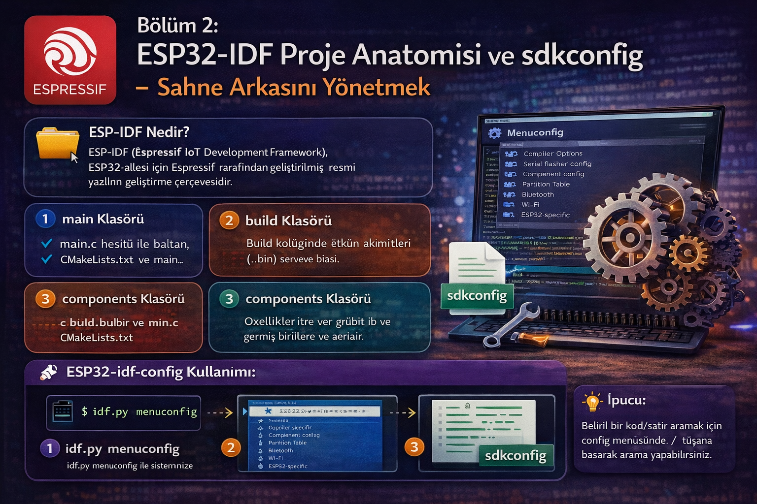 Bölüm 2: ESP32-IDF Proje Anatomisi ve Sdkconfig – Sahne Arkasını Yönetmek